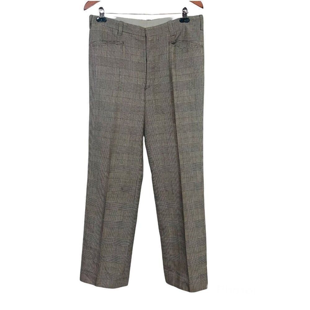 Vintage Womens L Dress Pants Black White Windowpane Check Wide Leg